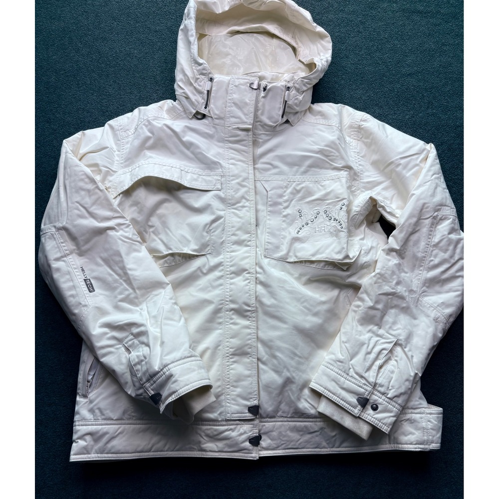 Helly Hansen Helly Tech Waterproof Ski Jacket Womens Large White Hooded Coat
